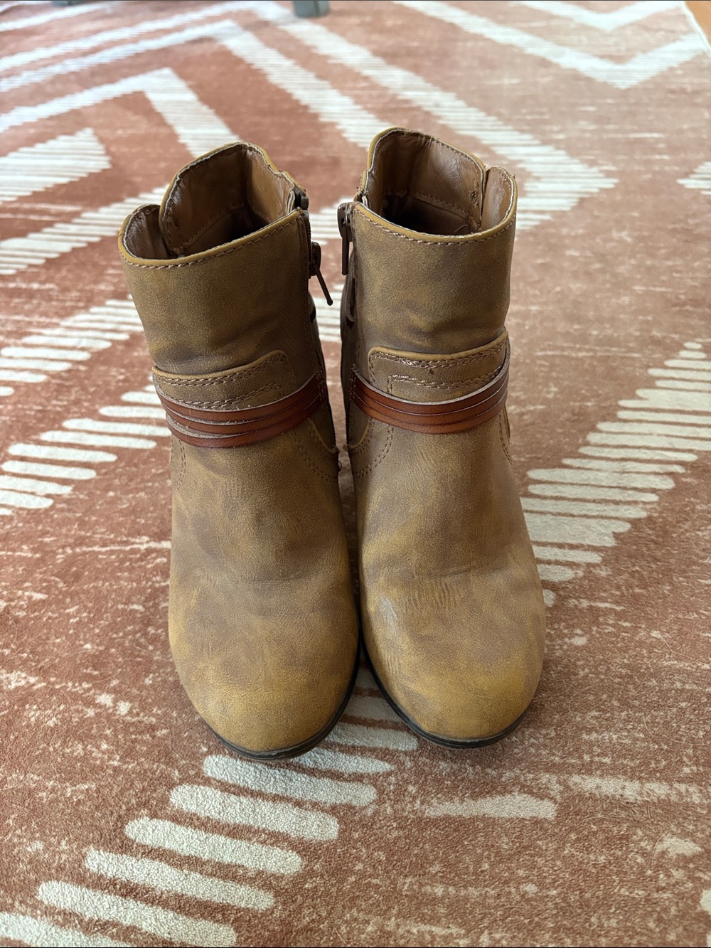 Big Buddha Tan Ankle Boots with Brown Strap Accent